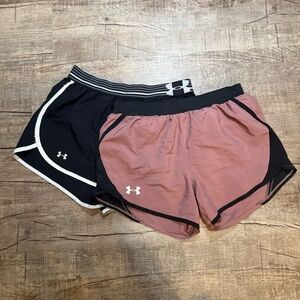 Two Under Armour Women's Black and Pink Shorts